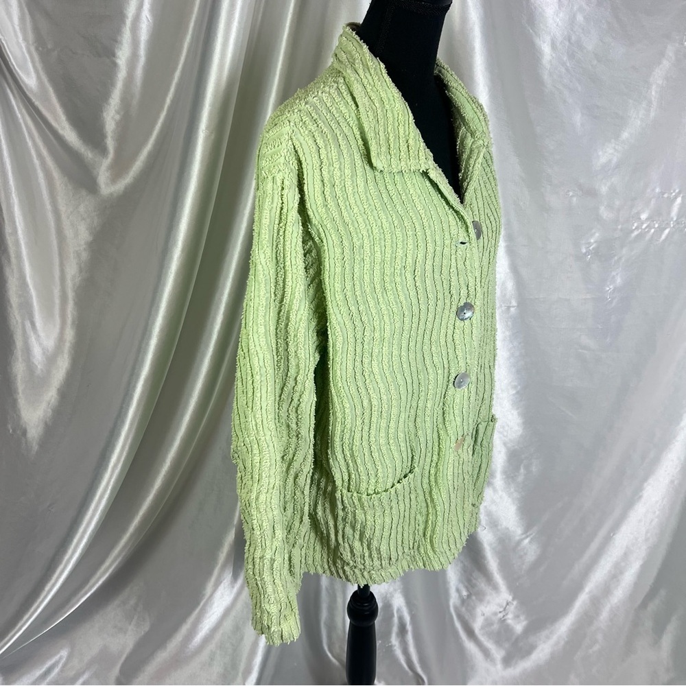 Vintage Amica Green Textured Cotton Button-Up Cardigan Blazer – Size Large - Picture 5 of 9